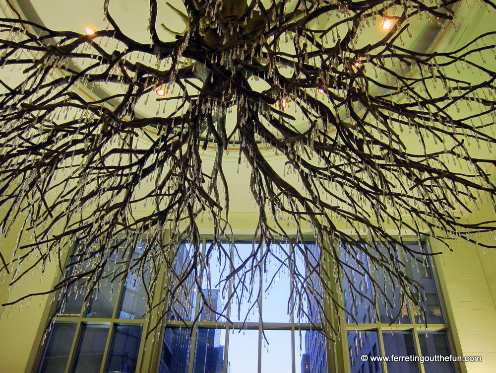 This amazing chandelier hangs above the entrance to the Grand Central Market.