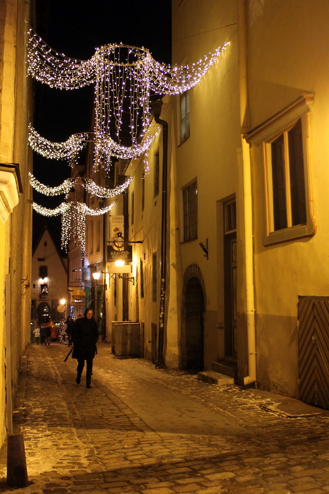 Twinkling angels light the way in medieval Tallinn, Estonia