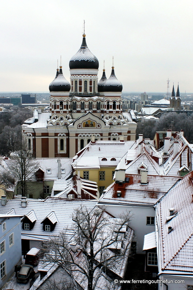Snow covered rooftops in Tallinn, Estonia