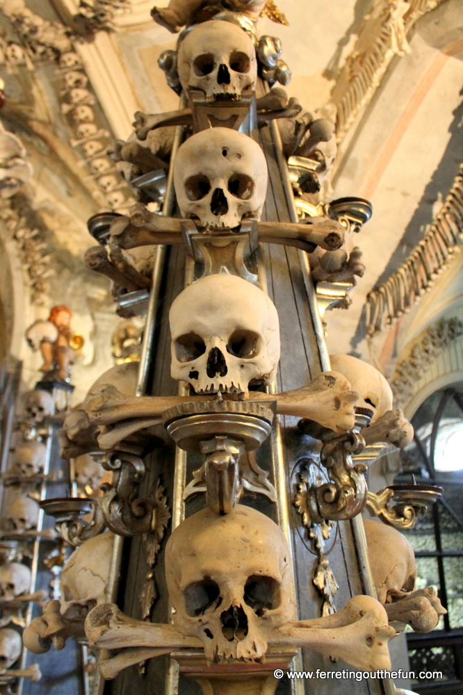 Skulls on display at the Kutna Hora Bone Church, Czech Republic