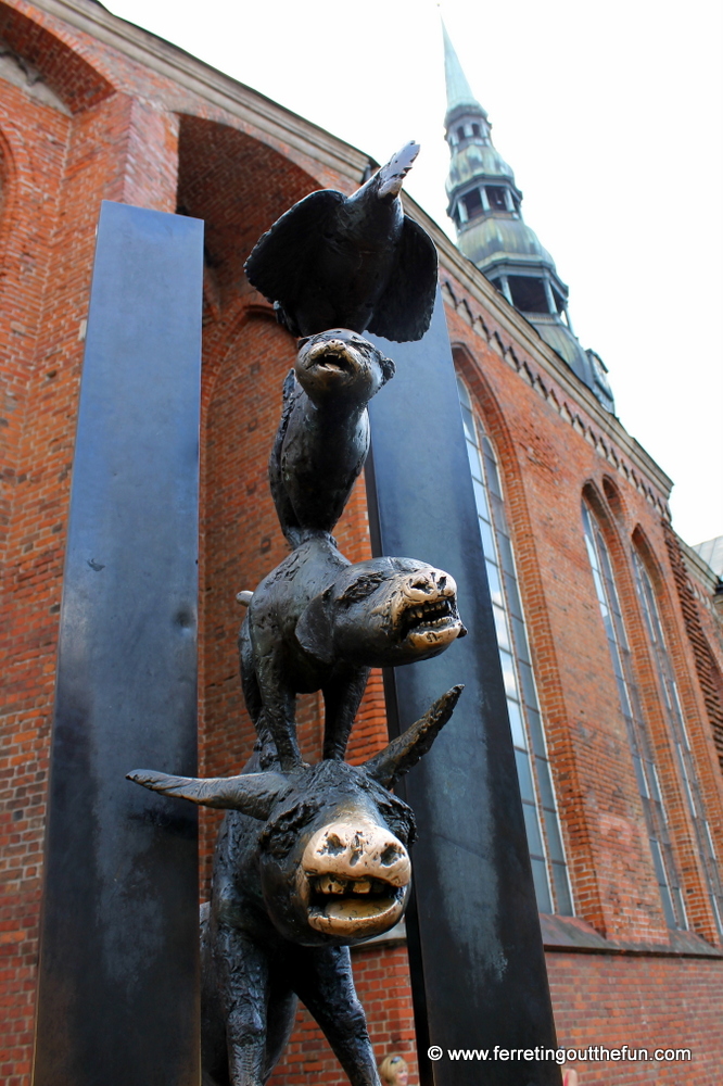 Town Musicians of Bremen sculpture in Riga, Latvia