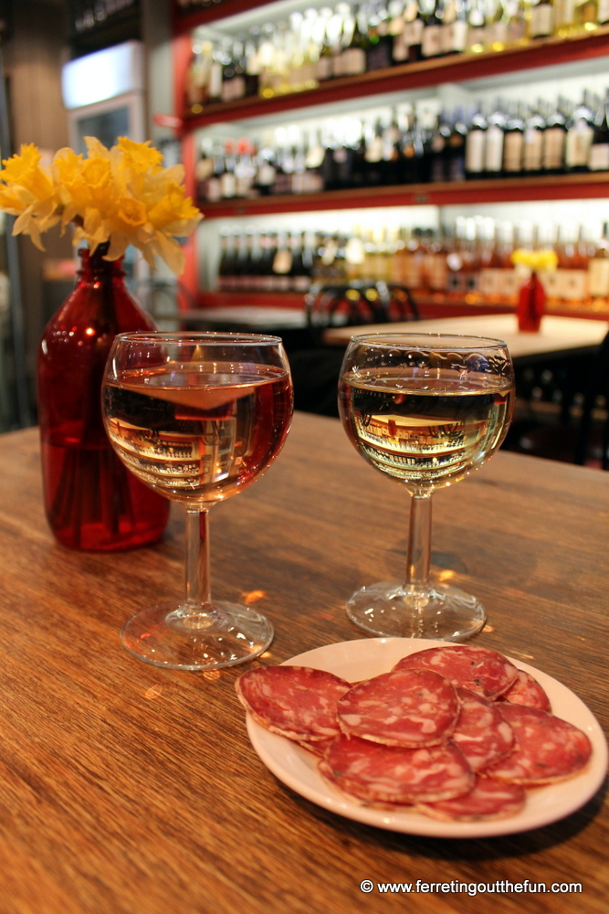 Charcuterie and wine at Terra Corsa﻿ gourmet grocer in Paris, France