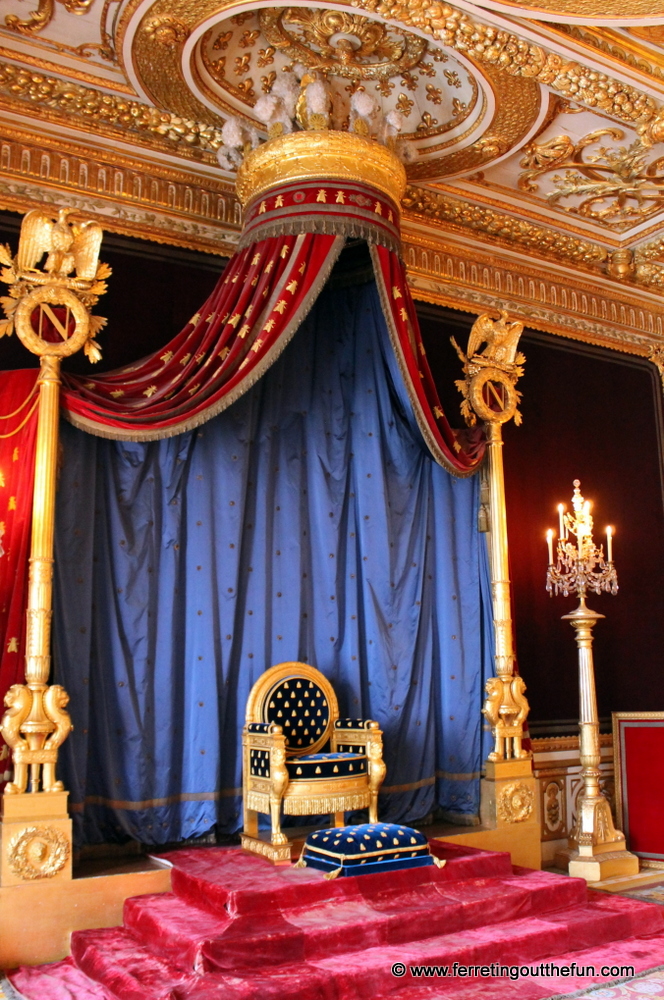 Royal throne of Napoleon inside the Chateau de Fontainebleu in France