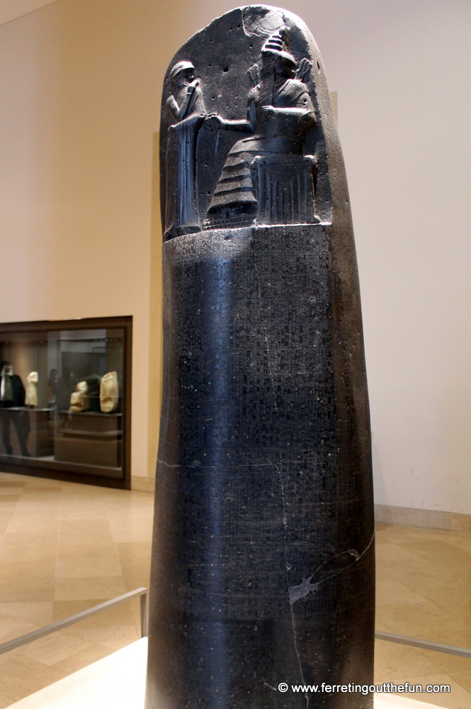 Hammurabi's Code, the ancient laws of Babylon, on display at the Louvre in Paris