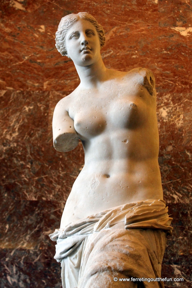 The famed Venus de Milo sculpture at the Louvre museum in Paris, France
