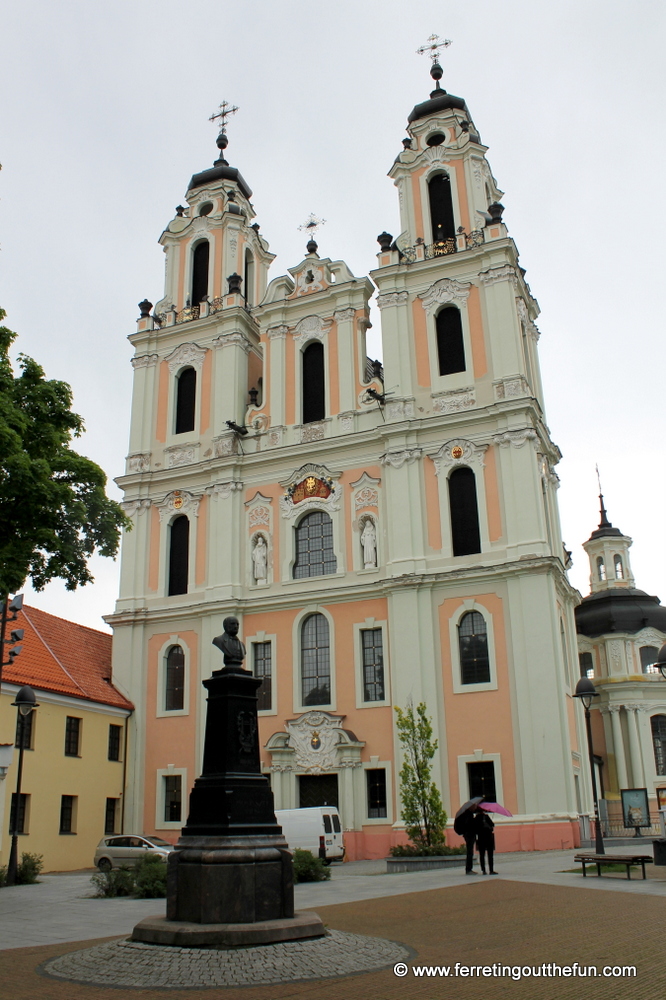 A pink Baroque church in Vilnius, Lithuania