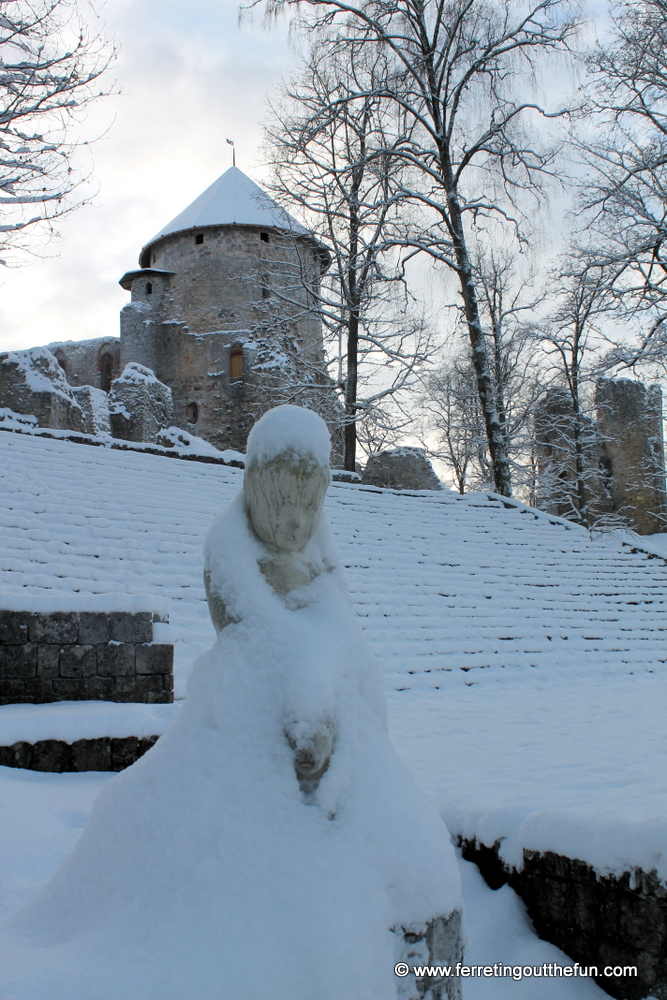 A snowy sculpture near Cesis Castle, Latvia