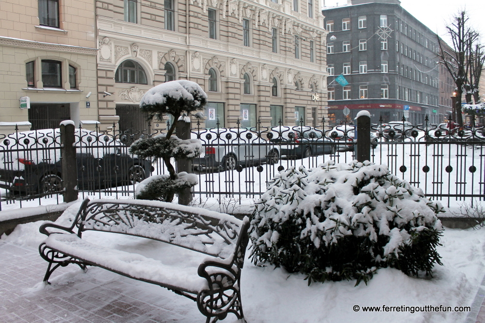 snowy bench