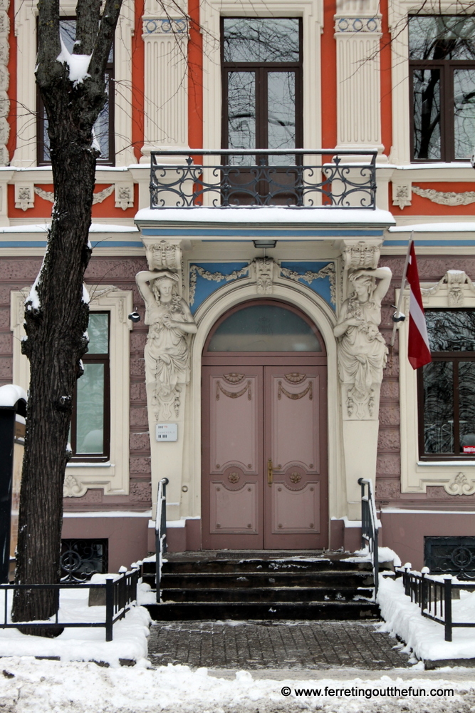 An art nouveau doorway in Riga, Latvia