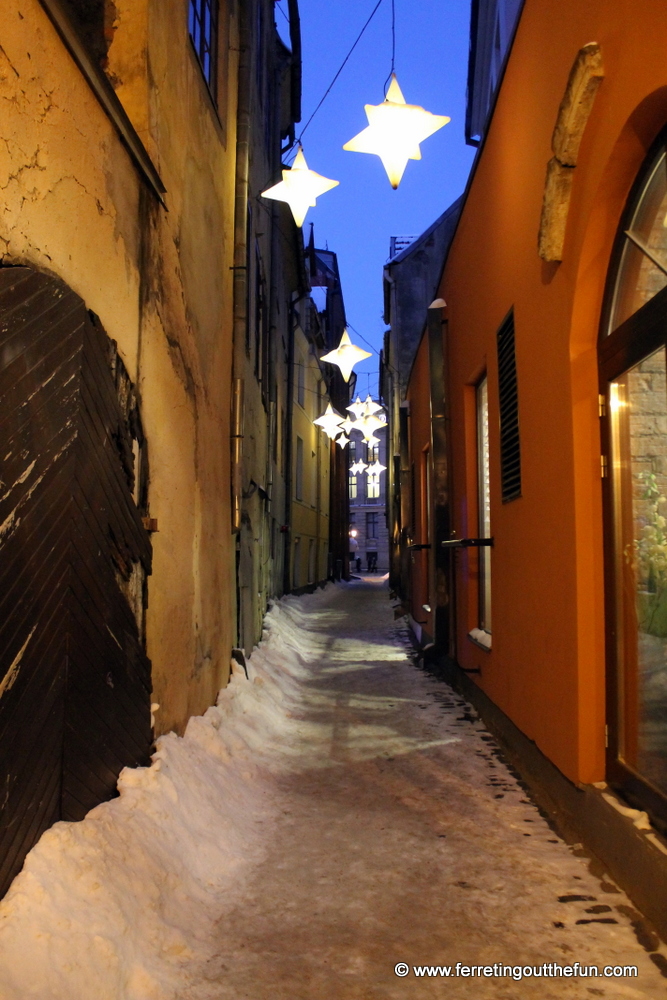 A snowy alley in Riga, Latvia