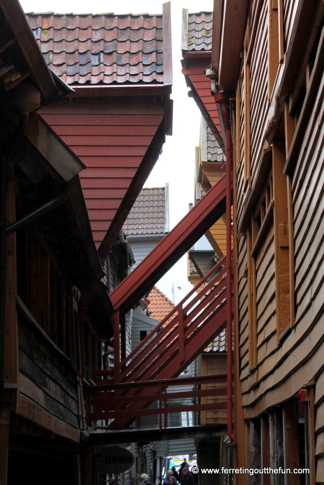 A narrow alleyway in the #Bryygen historic district of #Bergen #Norway