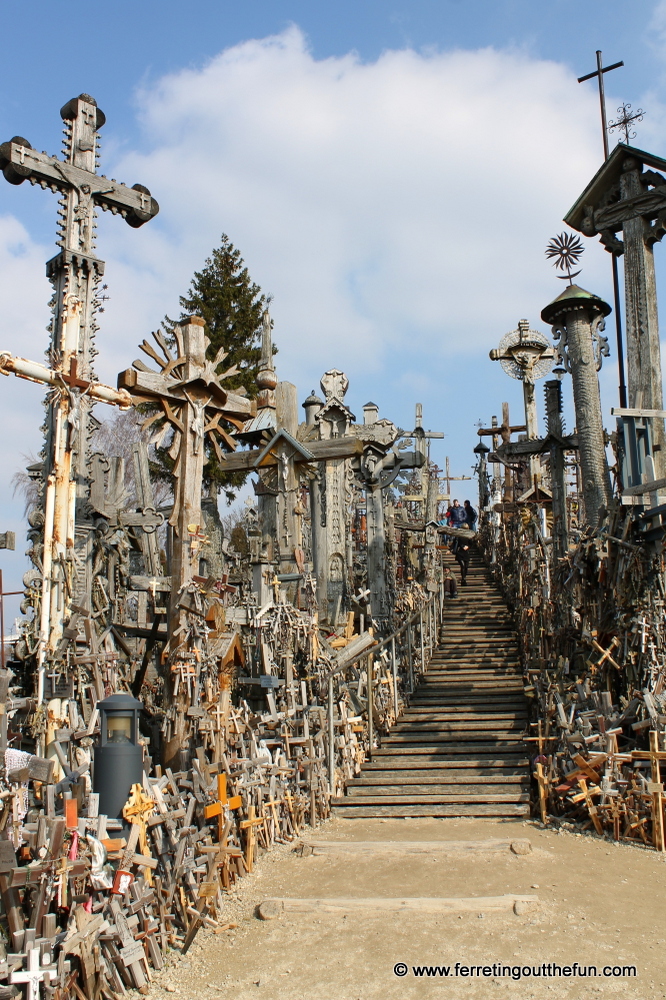 Stairs leading up Lithuania's Hill of Crosses