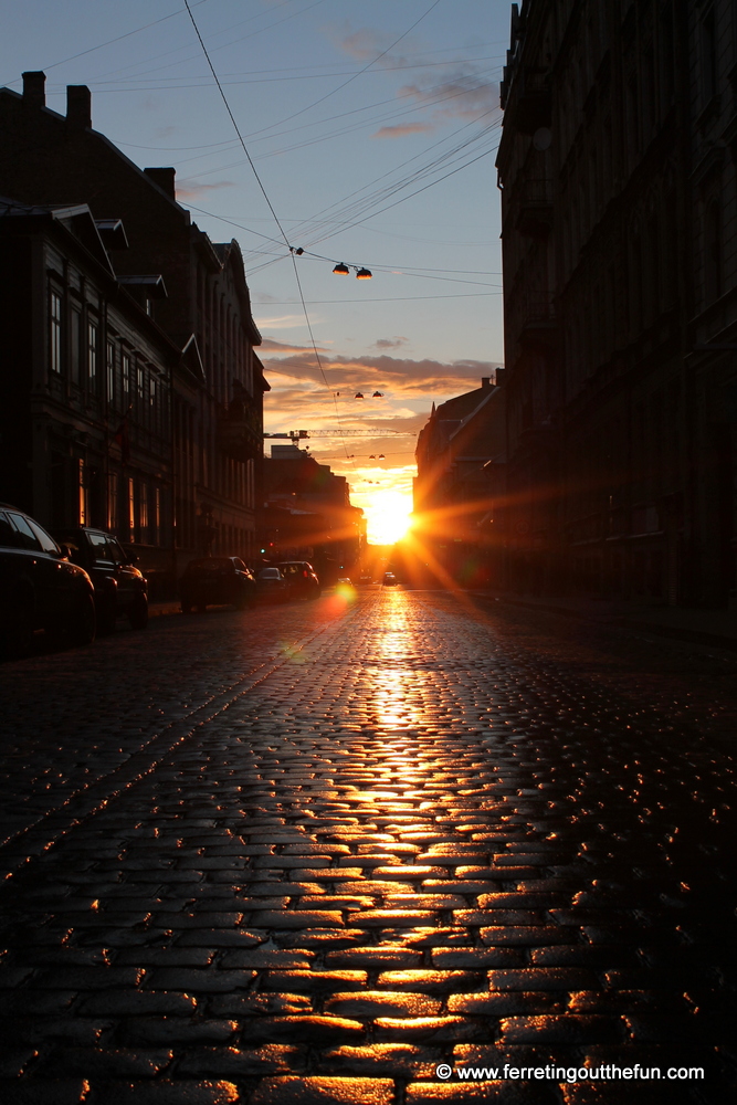 Setting of the midnight sun in Riga, Latvia