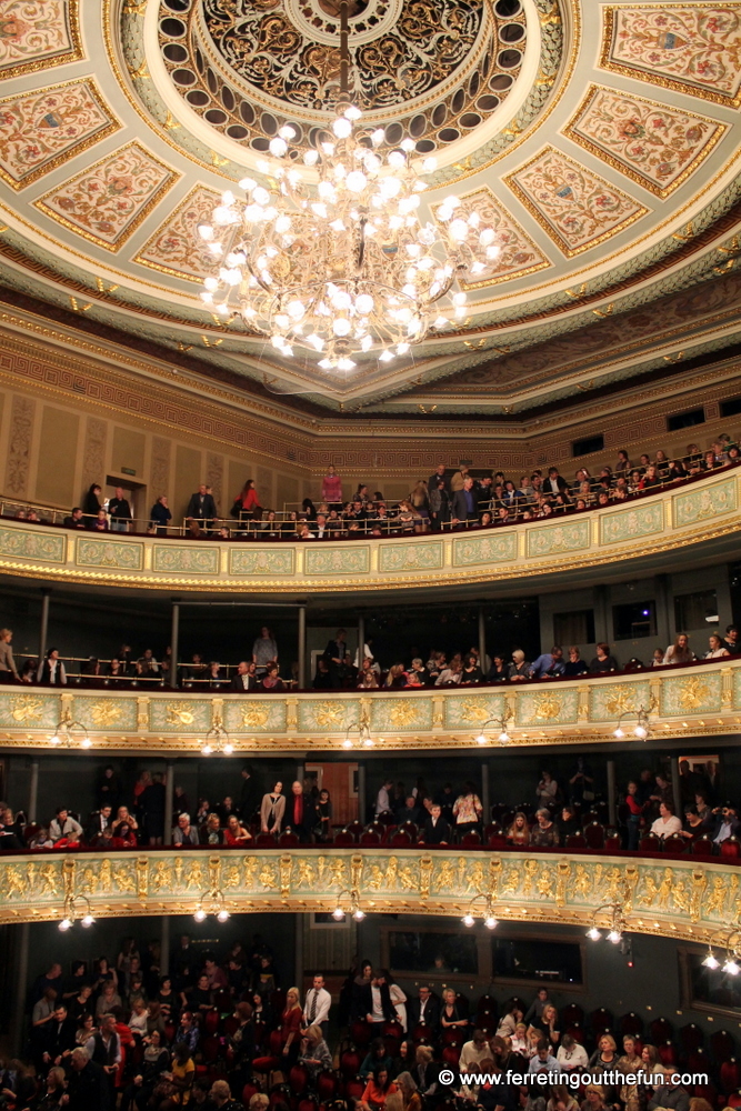 The stunning interior of the Latvian National Opera House in Riga.