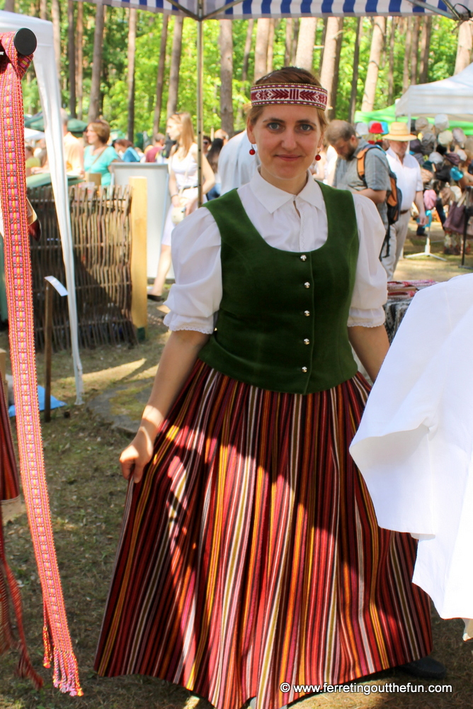 A Latvian woman in traditional national costume