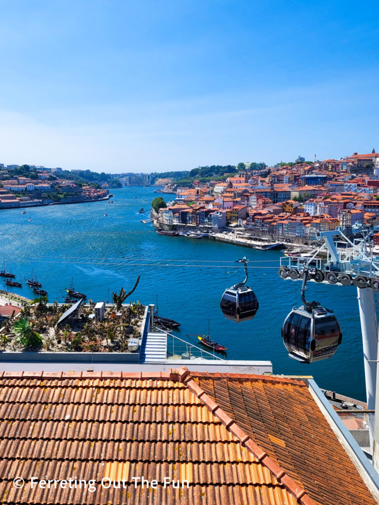 Cable cars with a view of the Douro River in Porto