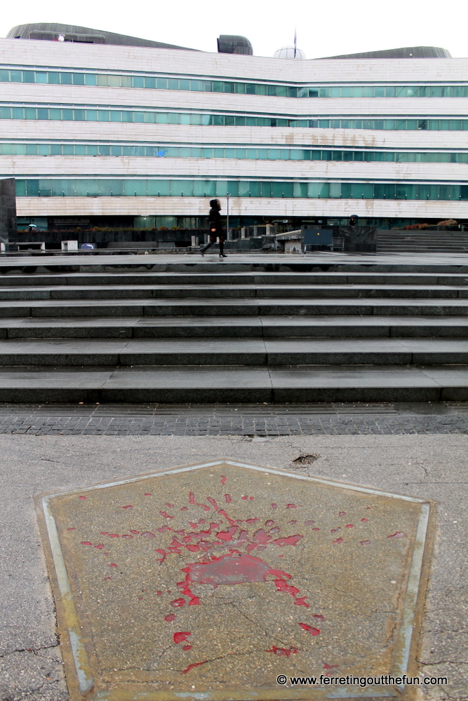 A Sarajevo Rose on Sniper Alley in Sarajevo, Bosnia and Herzegovina