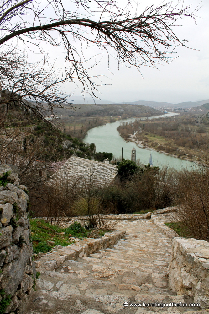 Steep stairs lead up the mountain side village of Pocitelj, Bosnia and Herzegovina