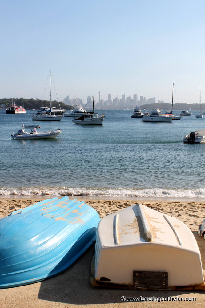 Boats bob in the blue water of Sydney Harbor in Watsons Bay