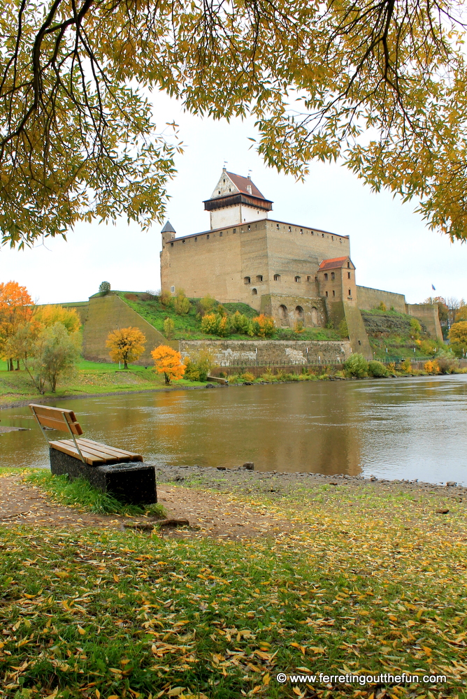 Castle ruins on the Narva River, Estonia
