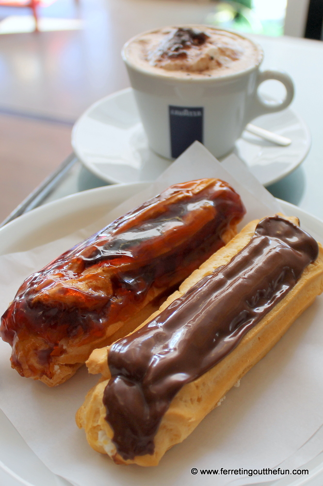 Chocolate and toffee eclairs from Leitaria da Quinta do Paco in Porto, Portugal