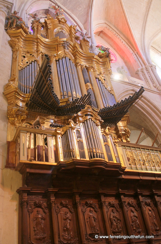 Ornate pipe organ in Cuenca Cathedral, Spain