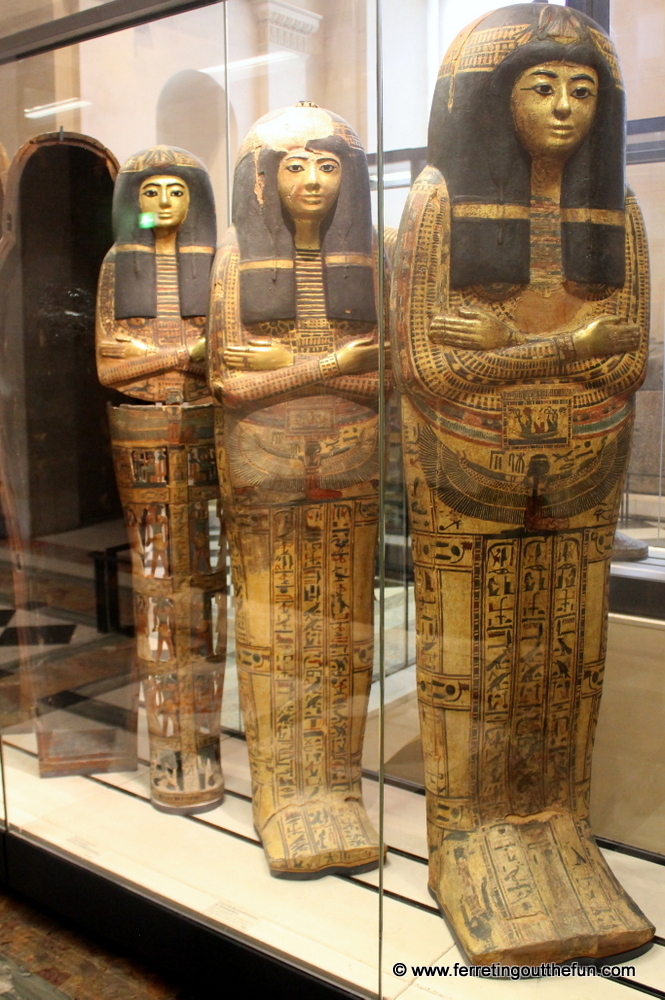 Egyptian sarcophagi at the Louvre museum in Paris, France