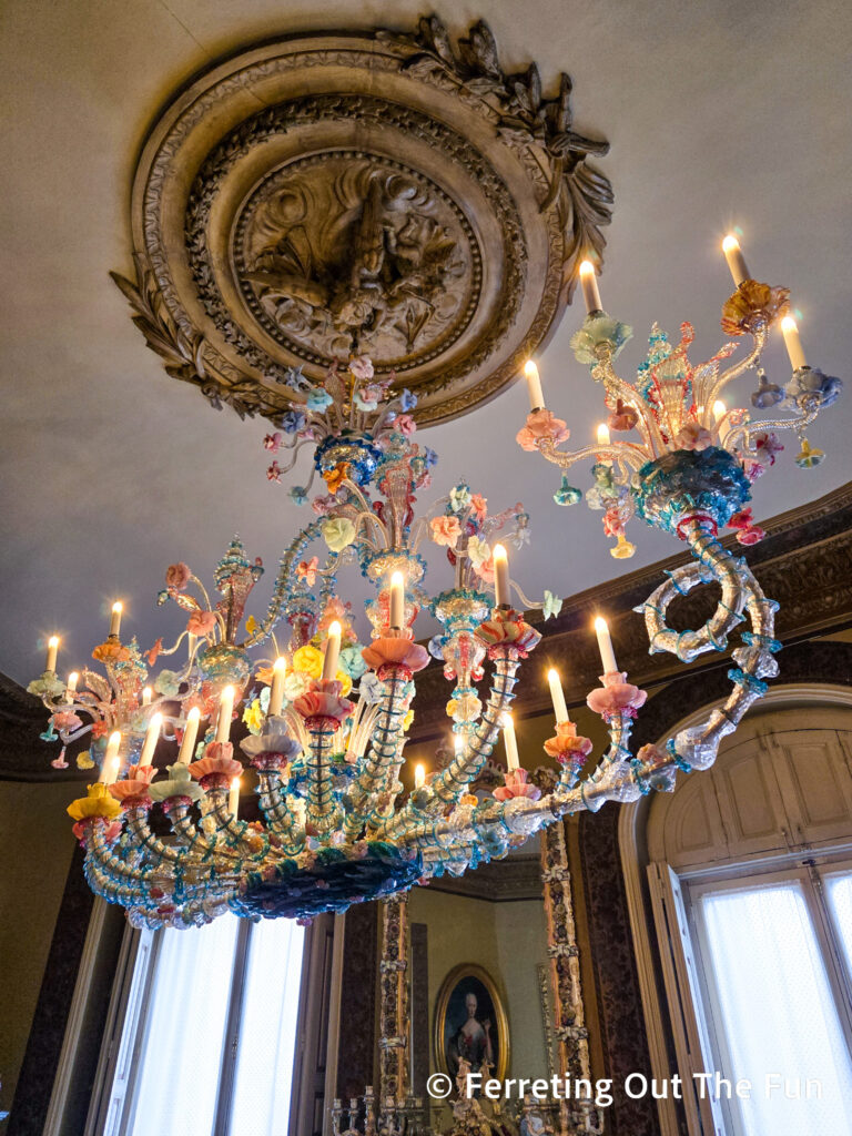 Stunning Murano glass chandelier in the shape of a ship at the Madrid Cerralbo Museum