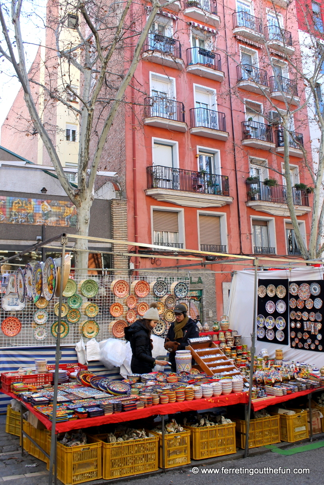 Pretty Spanish pottery for sale at the El Rastro flea market in Madrid