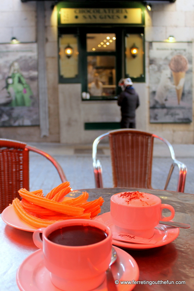 Churros con chocolate at Chocolateria de San Gines in Madrid