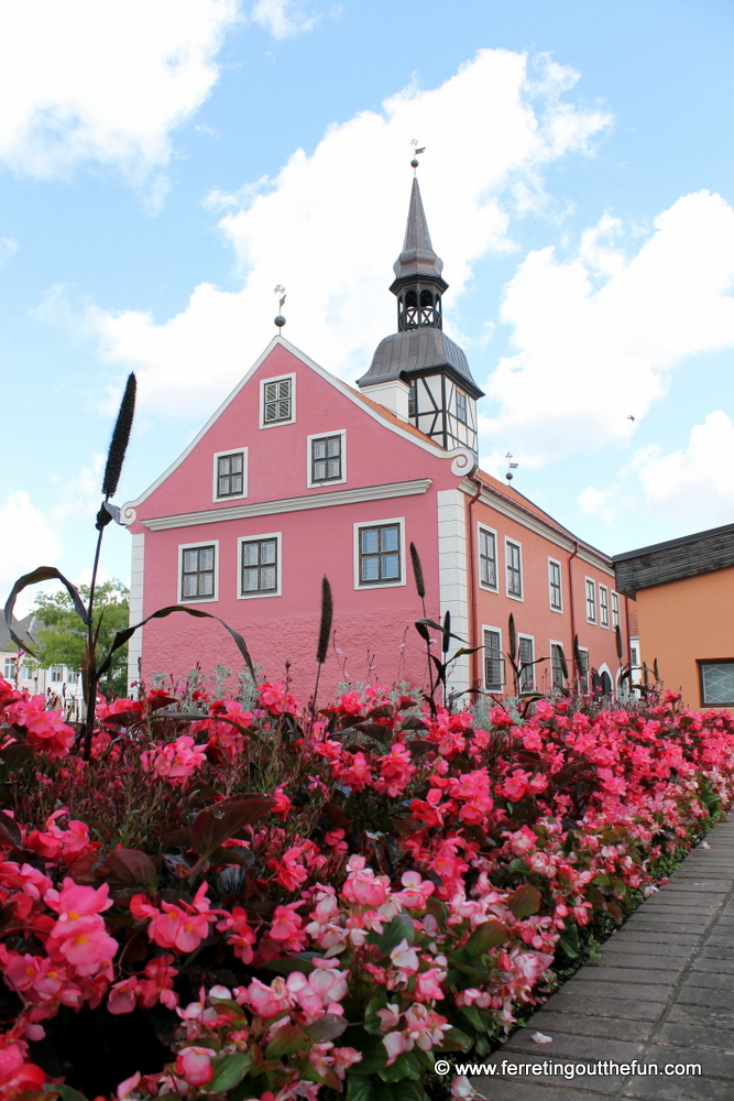 The town hall in Bauska, Latvia is pretty in pink.