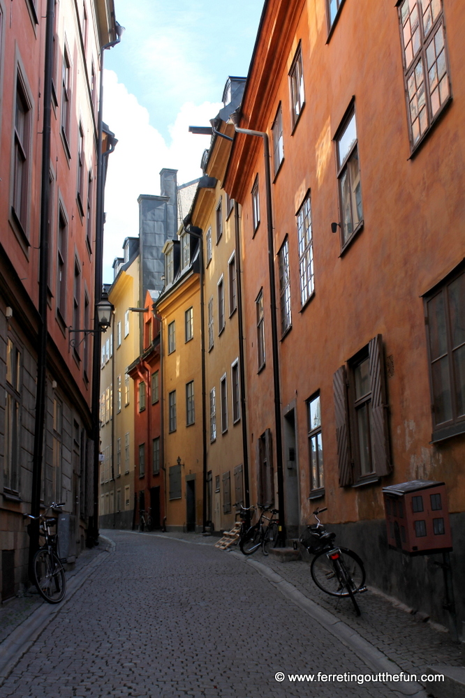 A cobblestone alley winds through Stockholm's stunning old town, Sweden