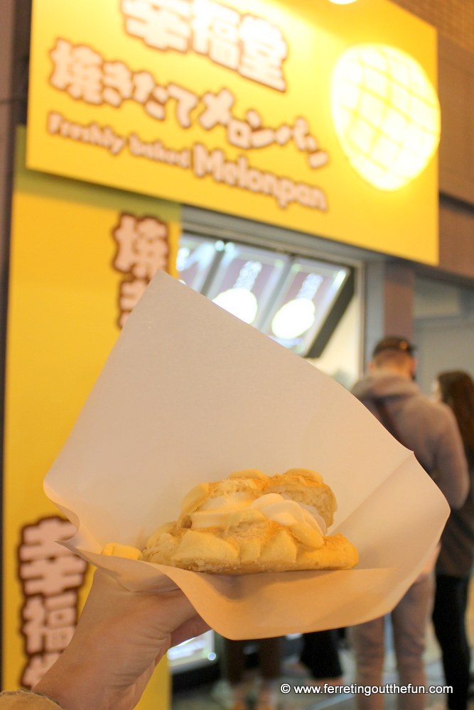 Melon pan ice cream sandwich in Osaka, Japan