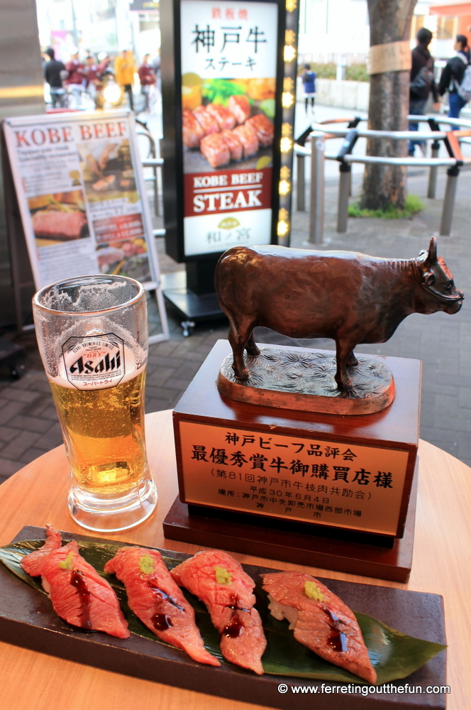 Kobe beef sushi in Osaka, Japan