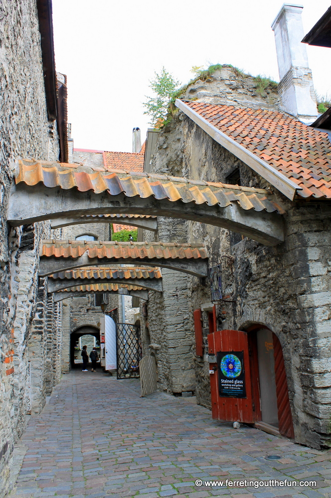 St Catherine's Passage, a medieval alley lined with artist workshops in Tallinn, Estonia