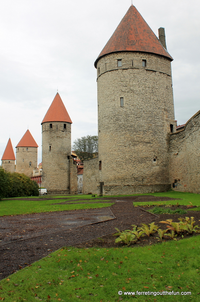 Medieval watchtowers and stone walls surrounding Tallinn, Estonia