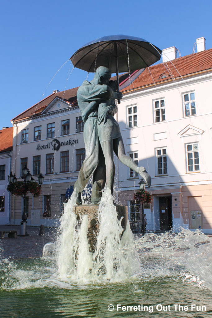 Romantic Kissing Students fountain in Tartu, Estonia