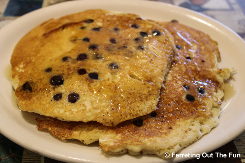 blueberry pancakes with vermont maple syrup at sunny side diner
