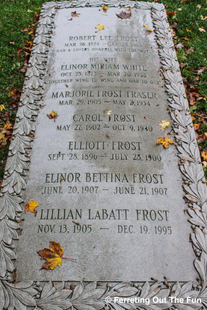 Grave of American poet Robert Frost and his family in Bennington, Vermont