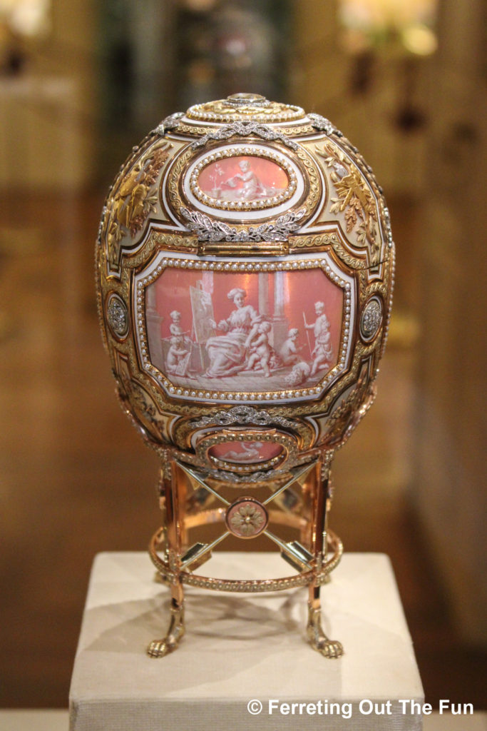 The Catherine the Great Easter Egg, one of the Russian Imperial Eggs created by the House of Faberge. It is in the Post collection at Hillwood Estate in Washington, DC.