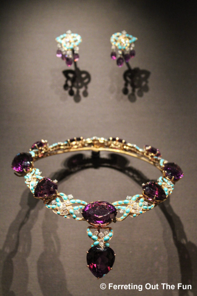 Cartier necklace and earrings made of amethysts, turquoise, diamonds, and gold // Marjorie Merriweather Post jewelry collection // Washington DC