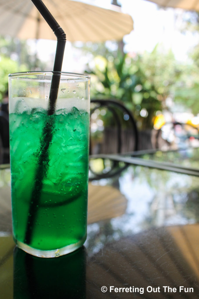 Enjoying a cool drink at a pretty cafe in Vientiane, Laos