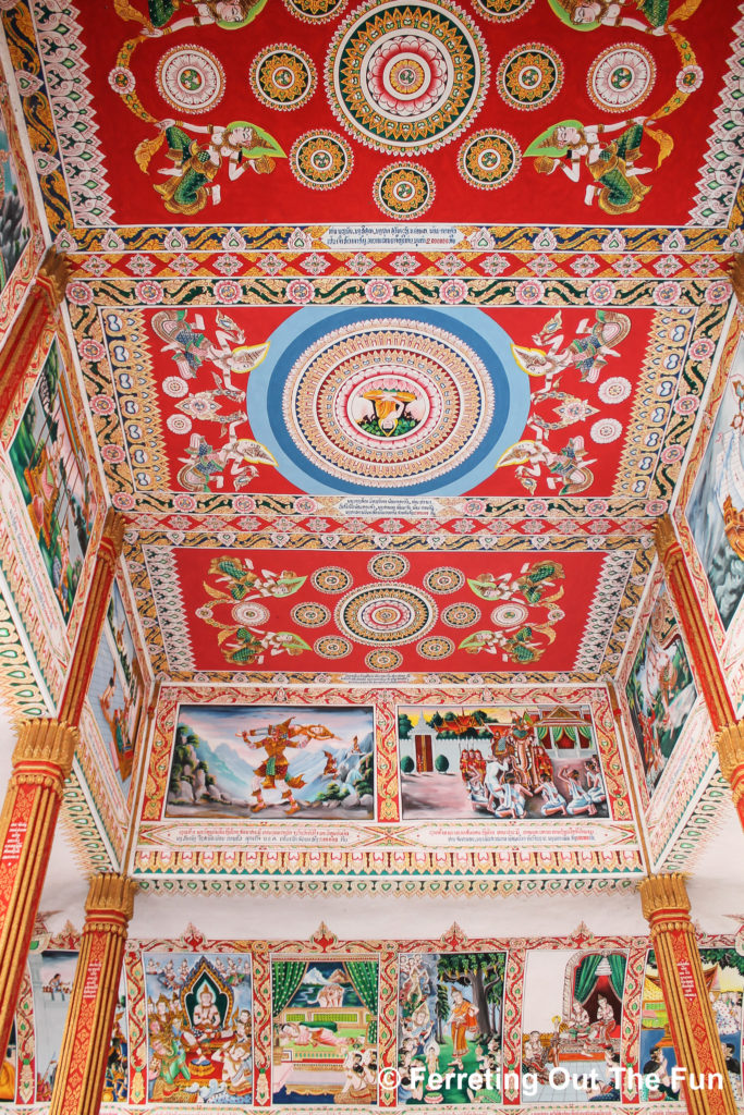 Colorful murals at a temple in Vientiane, Laos