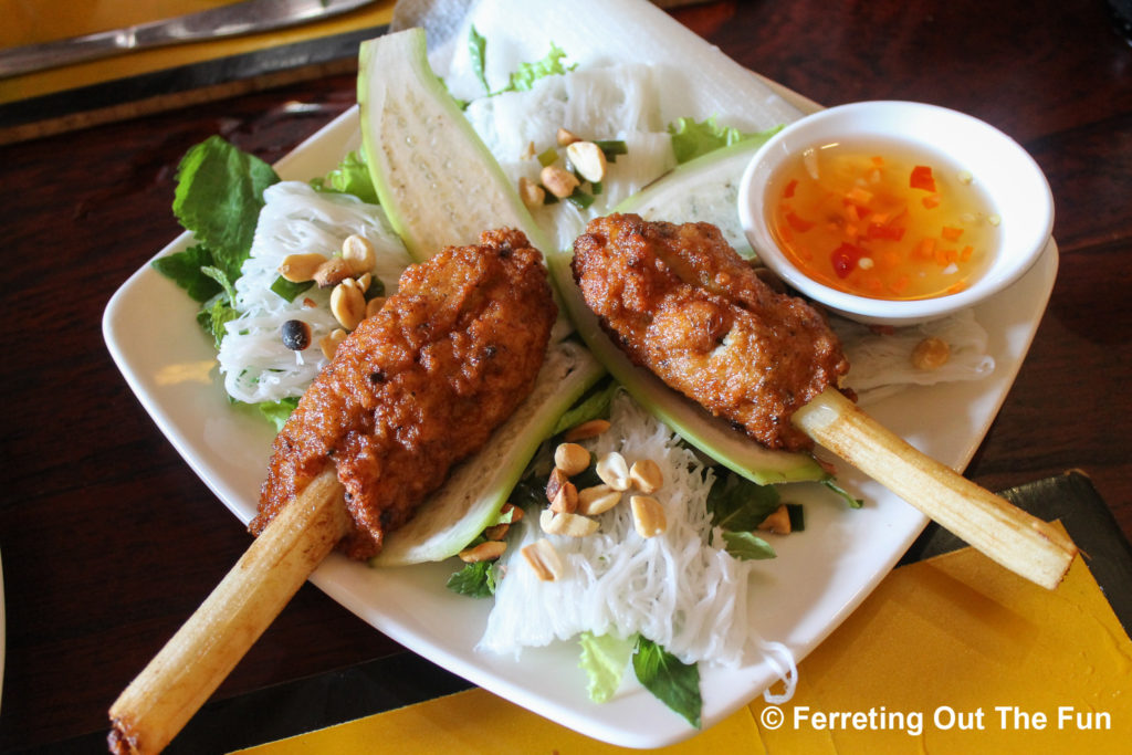 vietnamese shrimp mousse on sugarcane