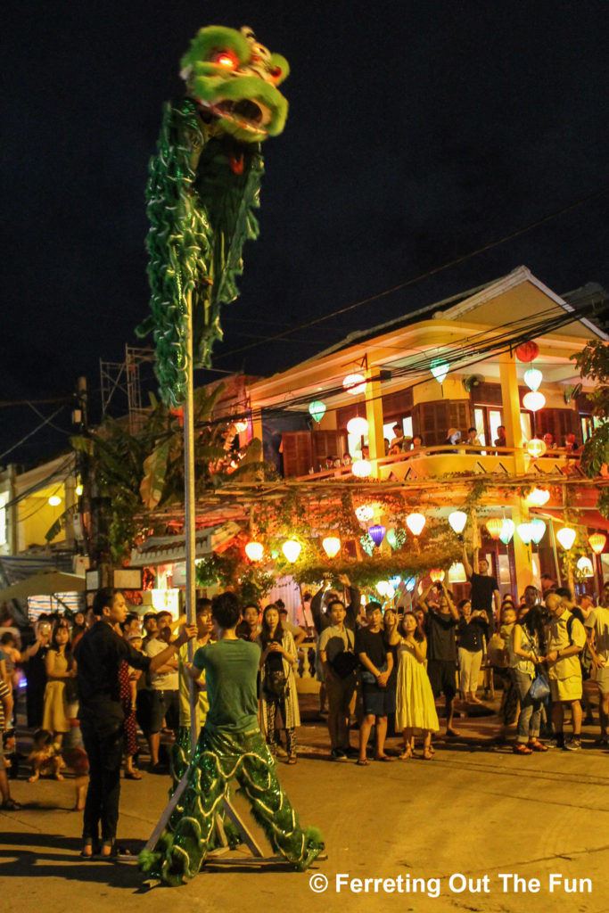 A lion dance performed for the Mid-Autumn Festival in Hoi An, Vietnam