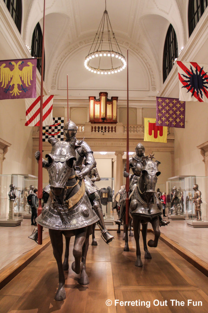 Medieval knights on parade in the Arms and Armor wing of the Metropolitan Museum of Art