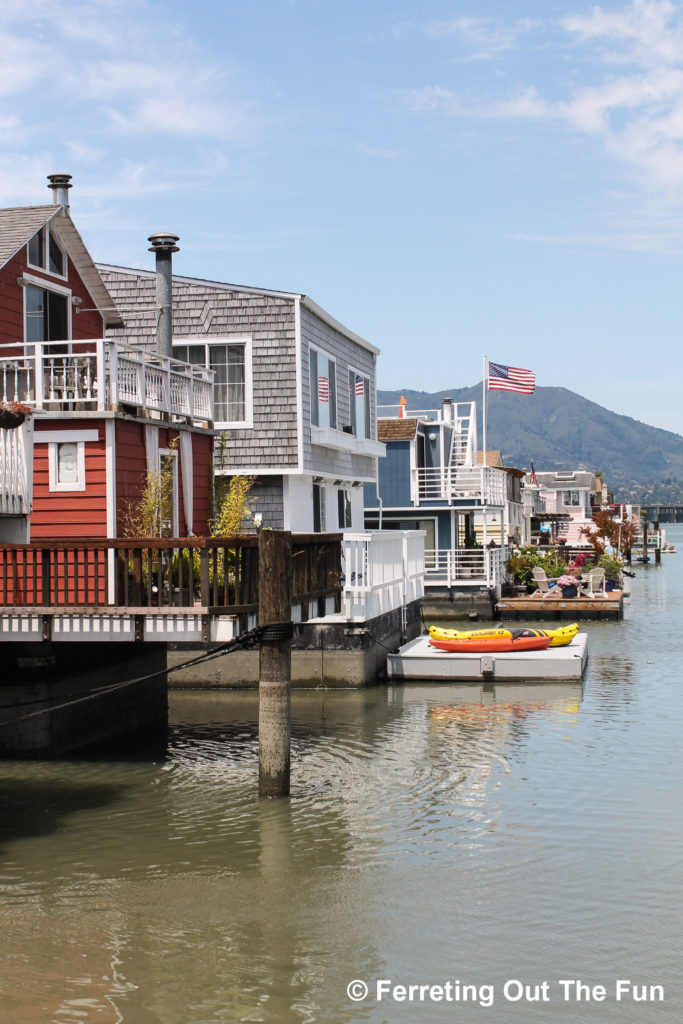 The unique floating homes of Sausalito, California, where Otis Redding wrote his hit song Sittin on the Dock of the Bay