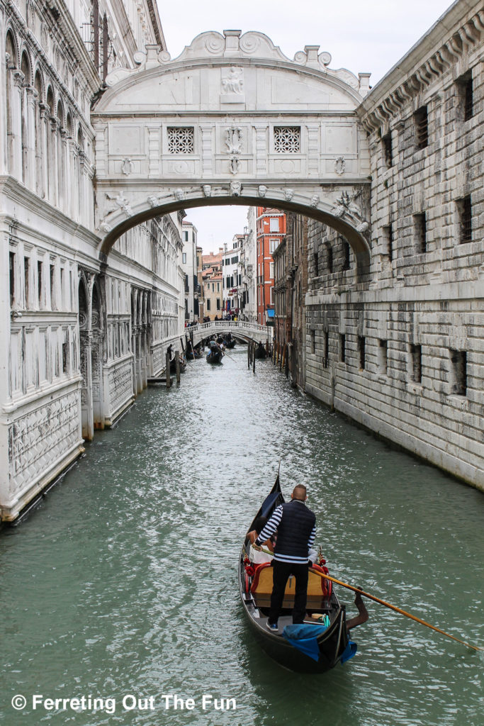 The Bridge of Sighs links the Doge's Palace to a dismal prison in Venice, Italy.