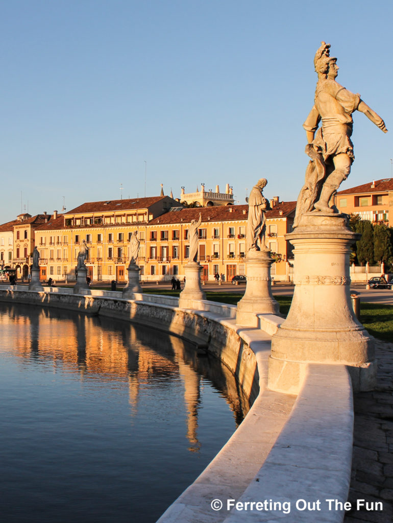 The Prato della Valle in Padua, Italy is one of the largest public squares in Europe. It features a canal ringed by marble statues of important townspeople, including Galileo. 