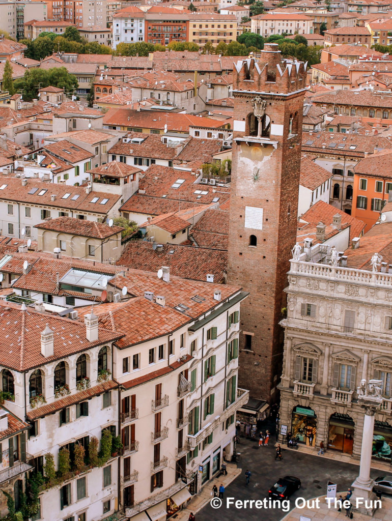 A birds-eye view of Verona from the top of Lamberti bell tower